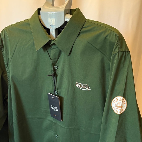 Von Dutch Other - Von Dutch Men's Dark Green Casual Shirt y2k